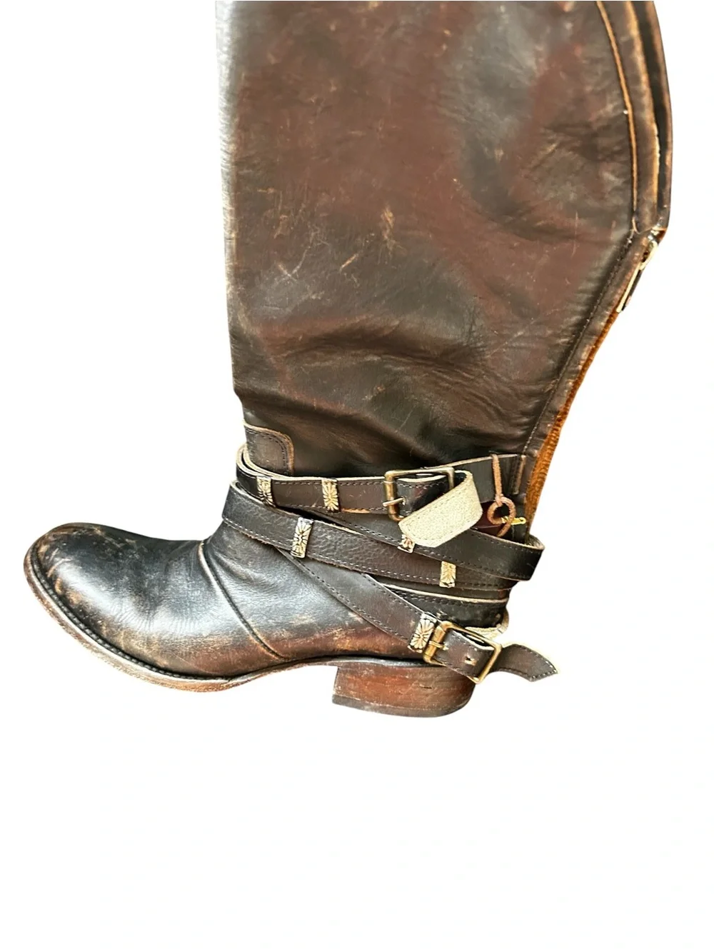 Free Bird Brown Leather Ankle Boots with Silver-Tone Buckles Size 8